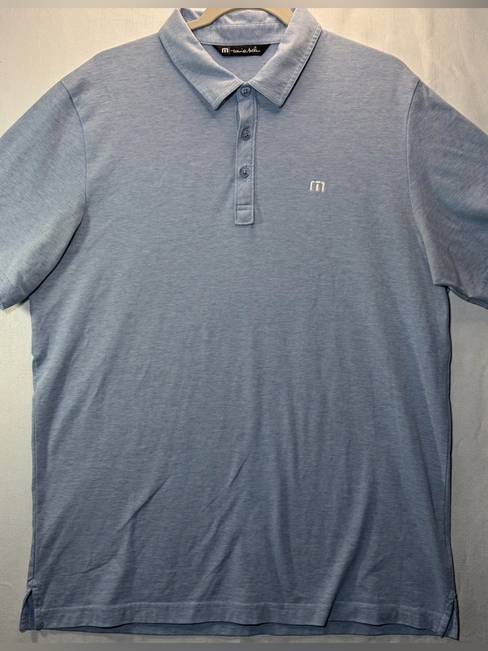 Travis Mathew Zinna Golf Shirt Mens XL Pima Cotton Heather Blue Short Sleeve